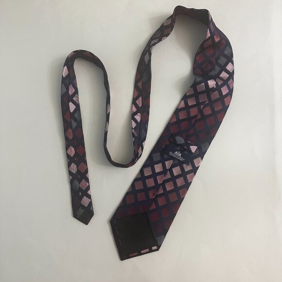 Stafford Silk Necktie Geometric Diamond Pattern Black Background Colorful Tie - Picture 6 of 8